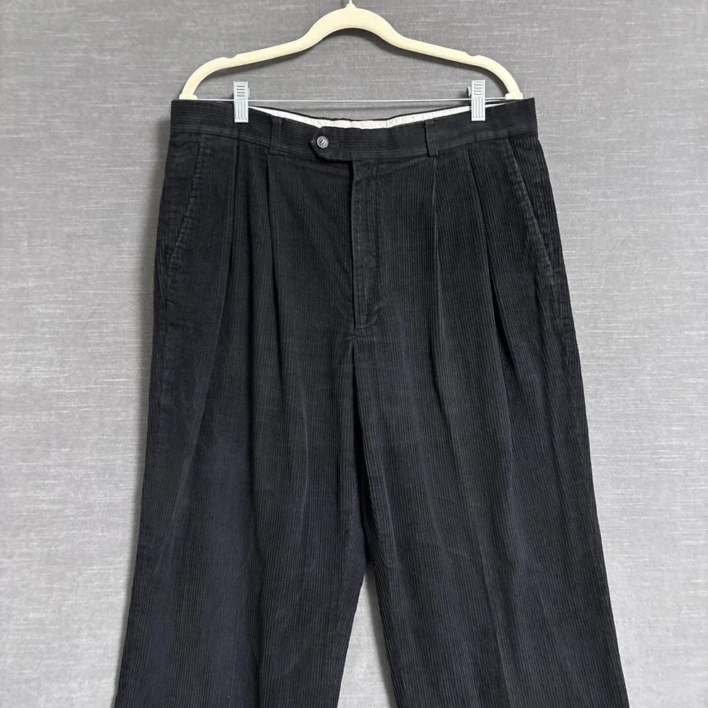 Vintage Louis Raphael Pants 36x31‎ Black Corduroy Pleated Cuffed 90s y2k Fall